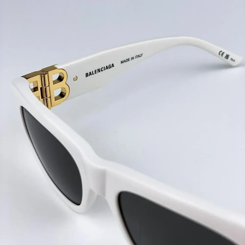 SALE! NEW Balenciaga BB0095S 012 White Gold Logo Grey Cat Eye Unisex Sunglasses